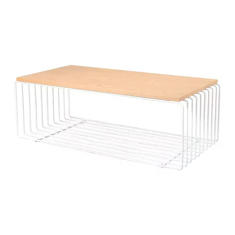 LeisureMod Walden Modern Rectangular Coffee Table - Wood Veneer Top with Architectural Ribbed Wireframe Steel Base