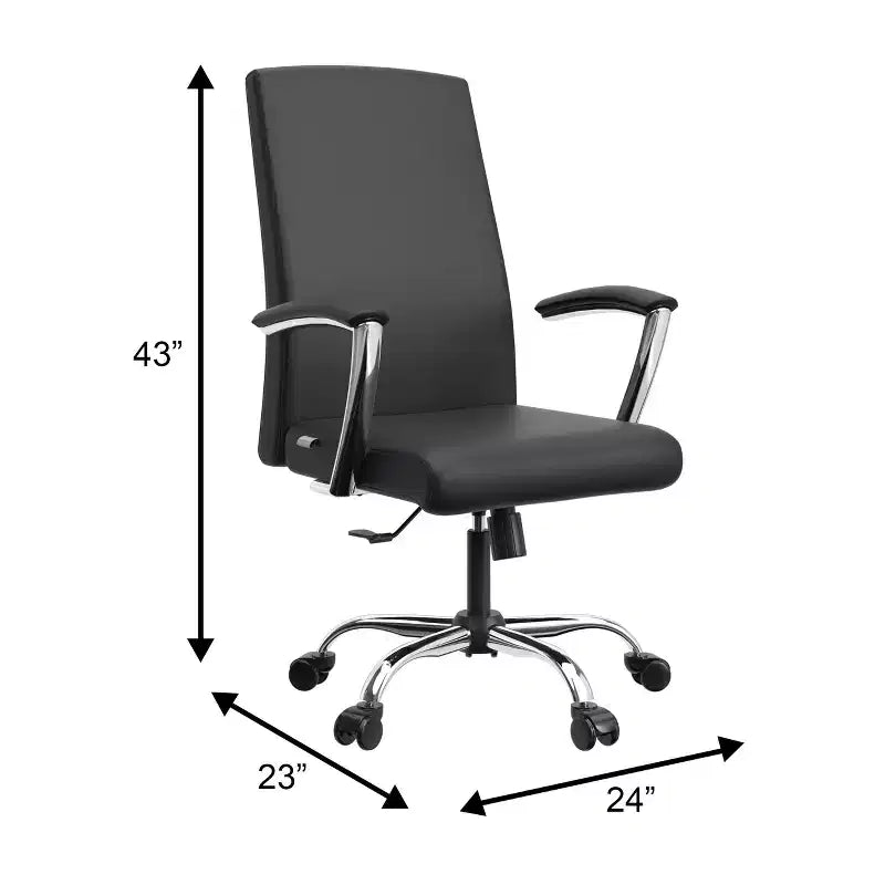 LeisureMod Evander Adjustable High-Back Office Chair Leather Upholstery with Swivel, Tilt, and Chrome Base, Ergonomic Desk Chair for Home Office