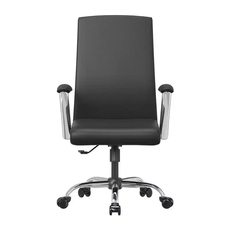 LeisureMod Evander Adjustable High-Back Office Chair Leather Upholstery with Swivel, Tilt, and Chrome Base, Ergonomic Desk Chair for Home Office