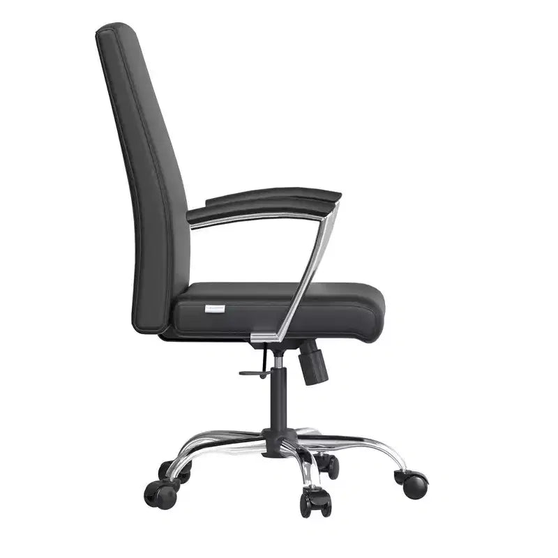 LeisureMod Evander Adjustable High-Back Office Chair Leather Upholstery with Swivel, Tilt, and Chrome Base, Ergonomic Desk Chair for Home Office