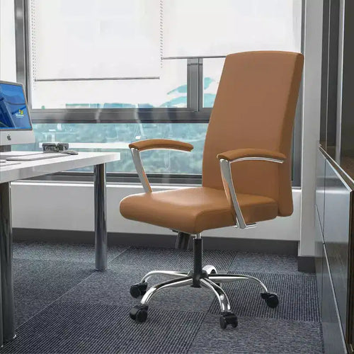 LeisureMod Evander Adjustable High-Back Office Chair Leather Upholstery with Swivel, Tilt, and Chrome Base, Ergonomic Desk Chair for Home Office