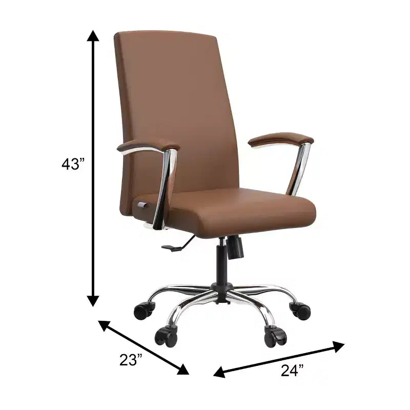 LeisureMod Evander Adjustable High-Back Office Chair Leather Upholstery with Swivel, Tilt, and Chrome Base, Ergonomic Desk Chair for Home Office