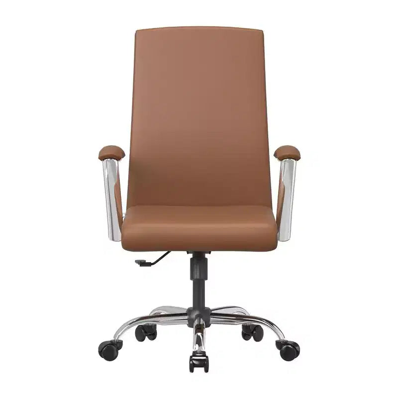 LeisureMod Evander Adjustable High-Back Office Chair Leather Upholstery with Swivel, Tilt, and Chrome Base, Ergonomic Desk Chair for Home Office