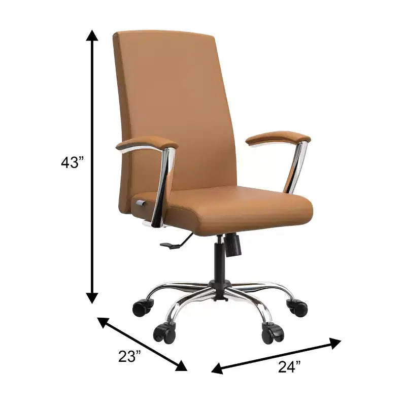 LeisureMod Evander Adjustable High-Back Office Chair Leather Upholstery with Swivel, Tilt, and Chrome Base, Ergonomic Desk Chair for Home Office
