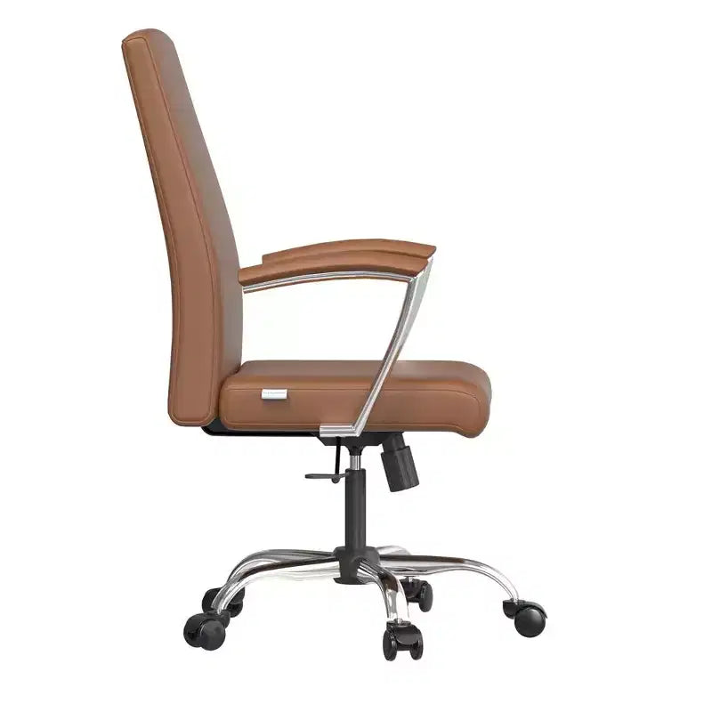 LeisureMod Evander Adjustable High-Back Office Chair Leather Upholstery with Swivel, Tilt, and Chrome Base, Ergonomic Desk Chair for Home Office