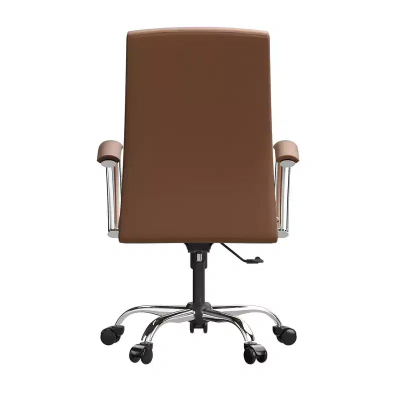 LeisureMod Evander Adjustable High-Back Office Chair Leather Upholstery with Swivel, Tilt, and Chrome Base, Ergonomic Desk Chair for Home Office