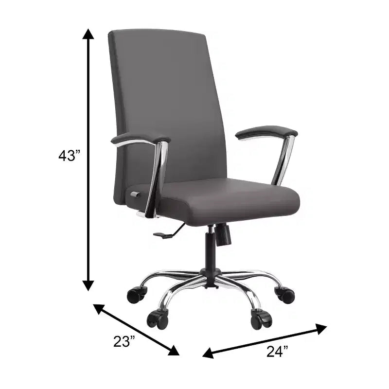 LeisureMod Evander Adjustable High-Back Office Chair Leather Upholstery with Swivel, Tilt, and Chrome Base, Ergonomic Desk Chair for Home Office