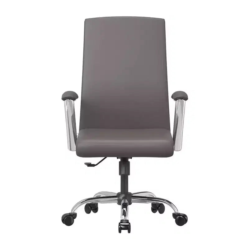 LeisureMod Evander Adjustable High-Back Office Chair Leather Upholstery with Swivel, Tilt, and Chrome Base, Ergonomic Desk Chair for Home Office