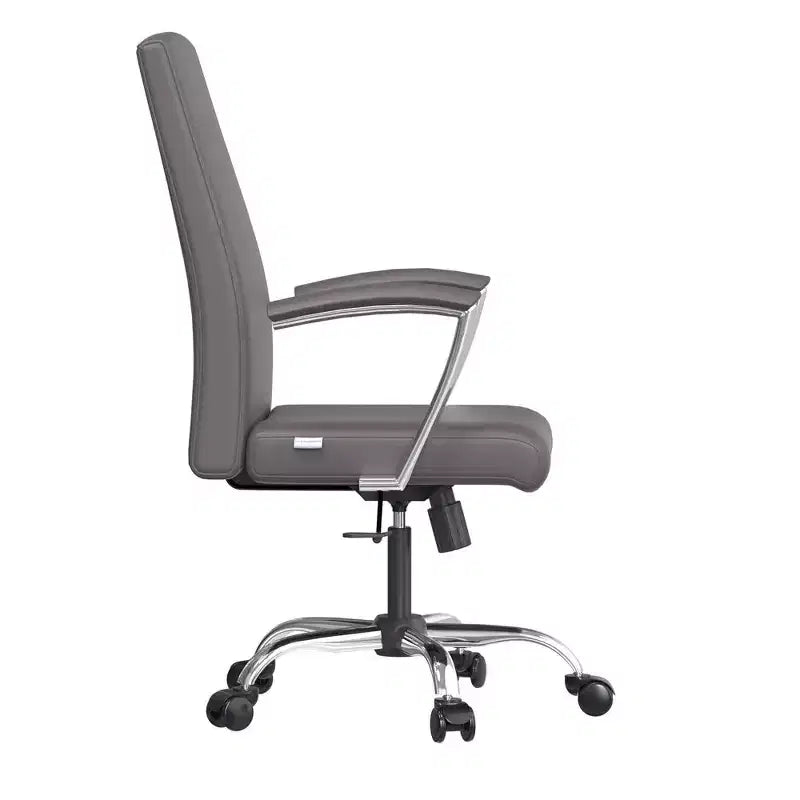 LeisureMod Evander Adjustable High-Back Office Chair Leather Upholstery with Swivel, Tilt, and Chrome Base, Ergonomic Desk Chair for Home Office