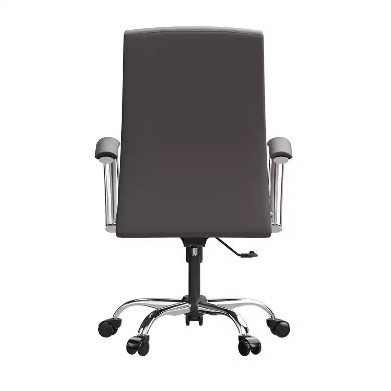 LeisureMod Evander Adjustable High-Back Office Chair Leather Upholstery with Swivel, Tilt, and Chrome Base, Ergonomic Desk Chair for Home Office