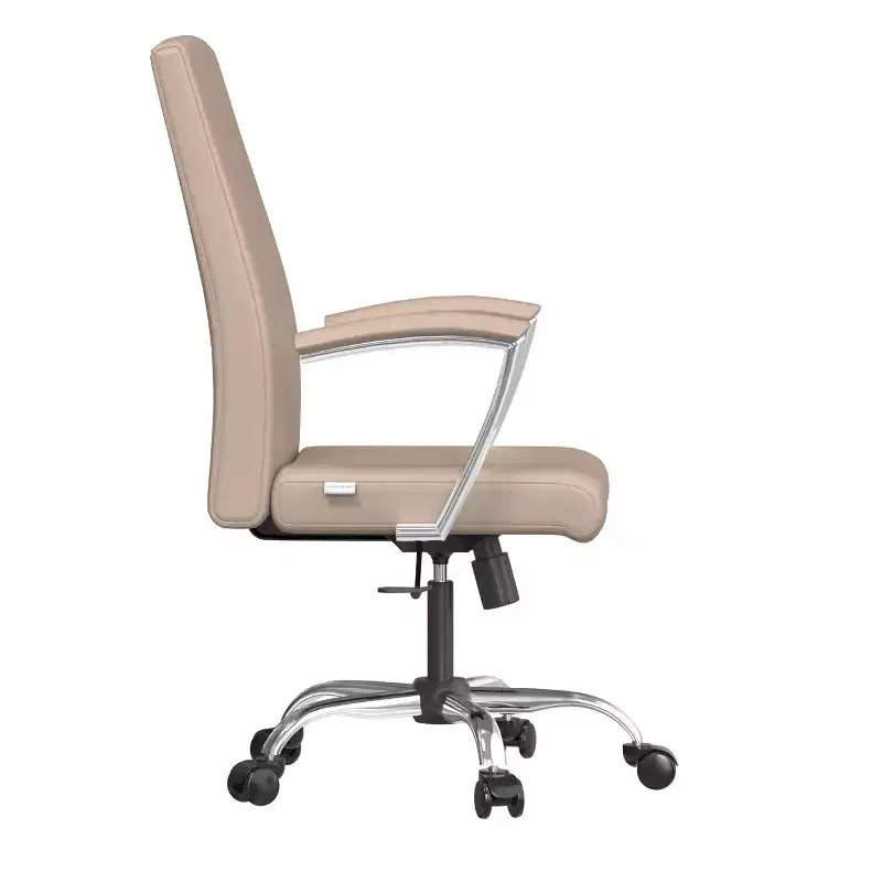 LeisureMod Evander Adjustable High-Back Office Chair Leather Upholstery with Swivel, Tilt, and Chrome Base, Ergonomic Desk Chair for Home Office