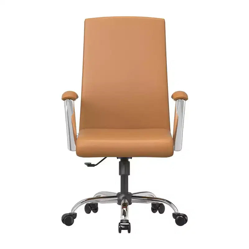 LeisureMod Evander Adjustable High-Back Office Chair Leather Upholstery with Swivel, Tilt, and Chrome Base, Ergonomic Desk Chair for Home Office
