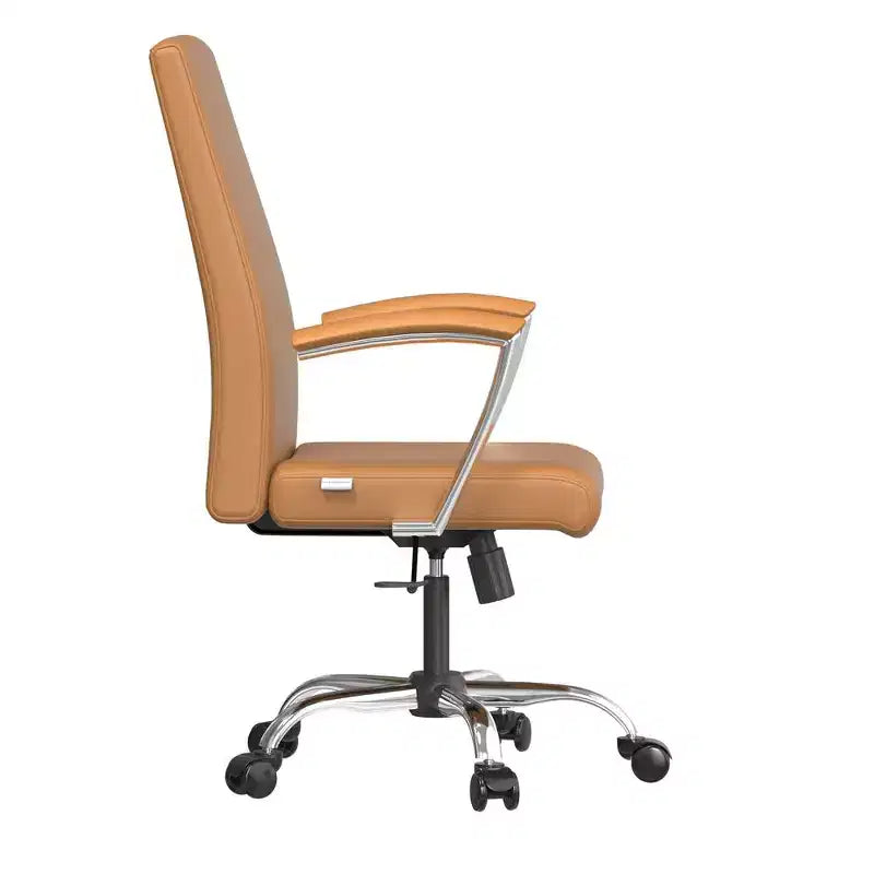 LeisureMod Evander Adjustable High-Back Office Chair Leather Upholstery with Swivel, Tilt, and Chrome Base, Ergonomic Desk Chair for Home Office