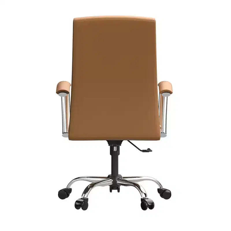 LeisureMod Evander Adjustable High-Back Office Chair Leather Upholstery with Swivel, Tilt, and Chrome Base, Ergonomic Desk Chair for Home Office