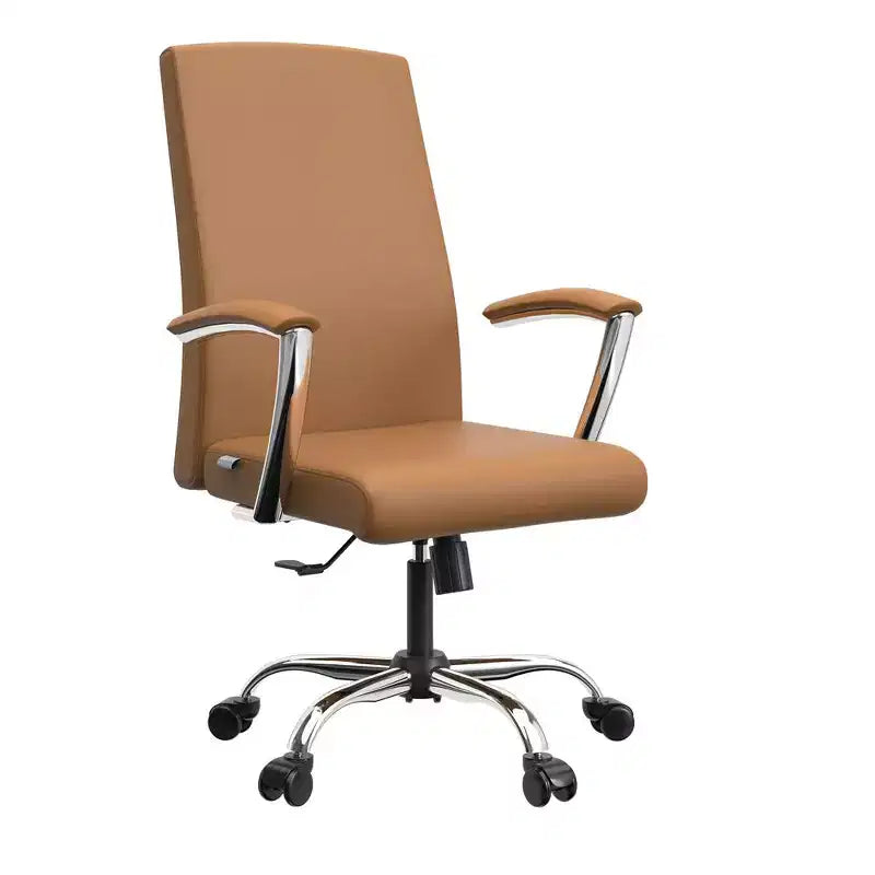 LeisureMod Evander Adjustable High-Back Office Chair Leather Upholstery with Swivel, Tilt, and Chrome Base, Ergonomic Desk Chair for Home Office