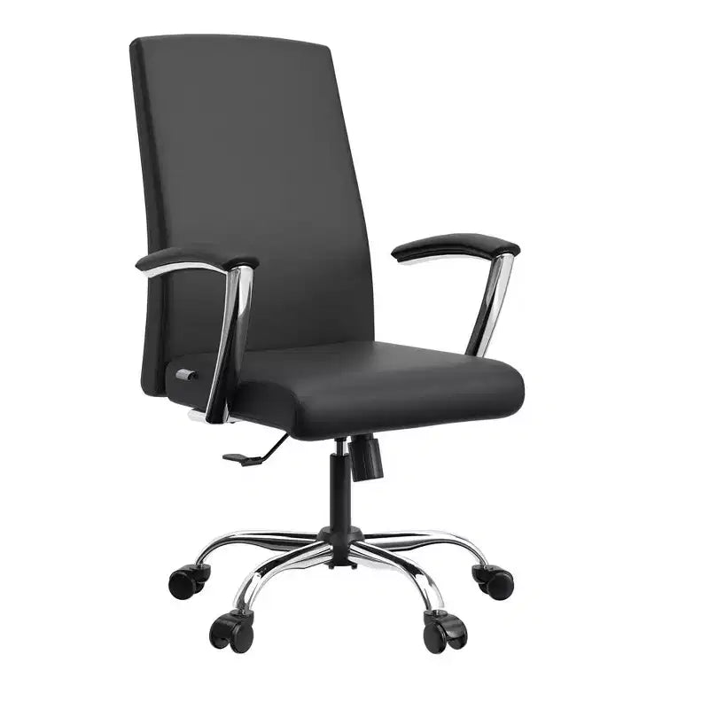 LeisureMod Evander Adjustable High-Back Office Chair Leather Upholstery with Swivel, Tilt, and Chrome Base, Ergonomic Desk Chair for Home Office