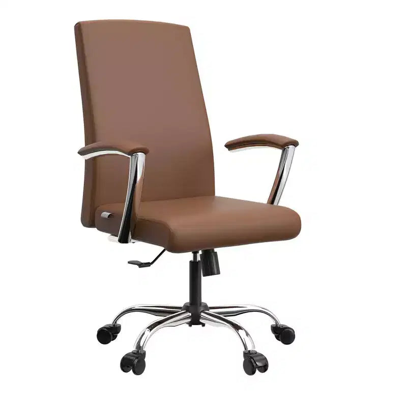 LeisureMod Evander Adjustable High-Back Office Chair Leather Upholstery with Swivel, Tilt, and Chrome Base, Ergonomic Desk Chair for Home Office