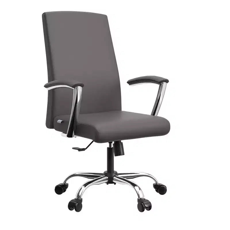 LeisureMod Evander Adjustable High-Back Office Chair Leather Upholstery with Swivel, Tilt, and Chrome Base, Ergonomic Desk Chair for Home Office