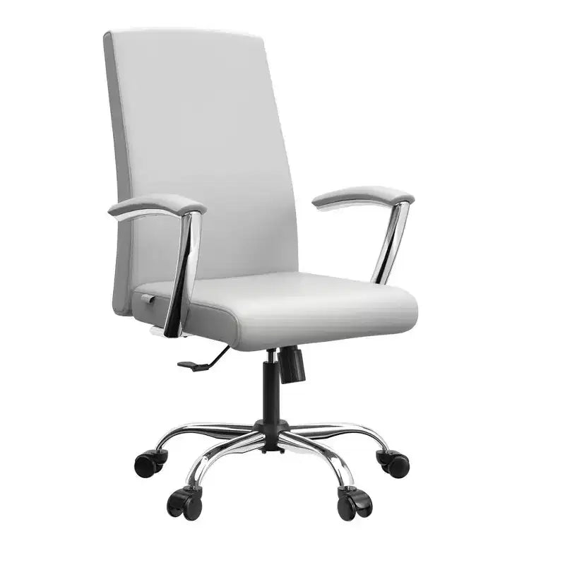 LeisureMod Evander Adjustable High-Back Office Chair Leather Upholstery with Swivel, Tilt, and Chrome Base, Ergonomic Desk Chair for Home Office