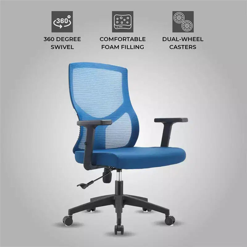 LeisureMod Glen Ergonomic Mesh Office Chair - Breathable Mid-Back with Soft Upholstered Cotton Seat - Swivel & Tilt Desk Chair
