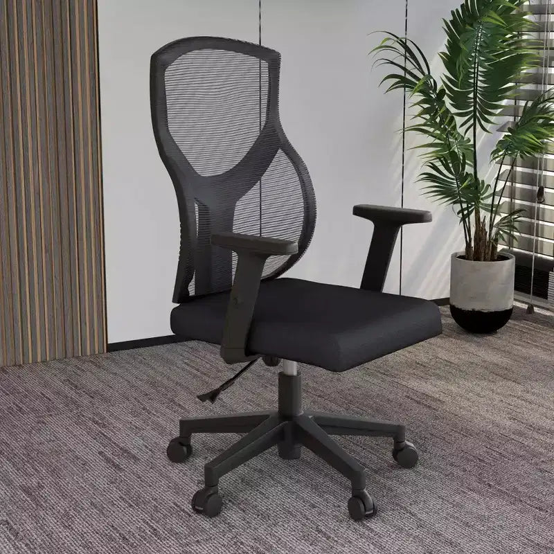 LeisureMod Glen Ergonomic Mesh Office Chair - Breathable Mid-Back with Soft Upholstered Cotton Seat - Swivel & Tilt Desk Chair