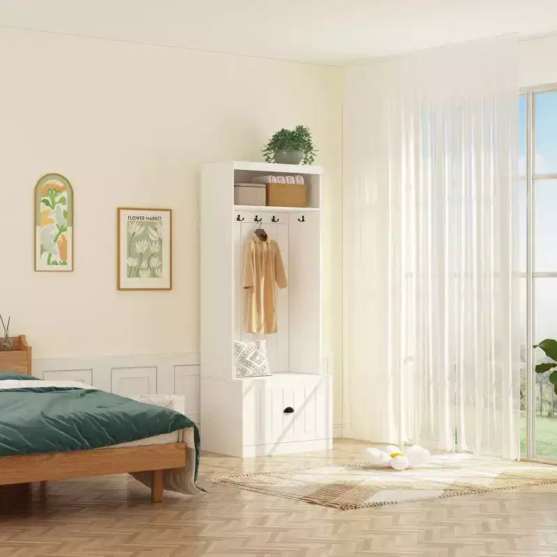 Famapy White Hall Tree Shelf Rack Shoe Storage Coat Organizer Cabinet
