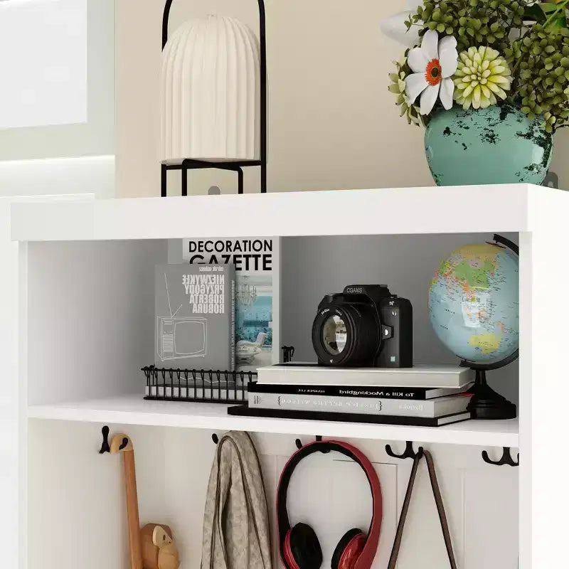 Famapy White Hall Tree Shelf Rack Shoe Storage Coat Organizer Cabinet