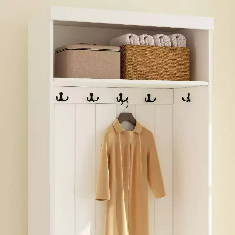Famapy White Hall Tree Shelf Rack Shoe Storage Coat Organizer Cabinet