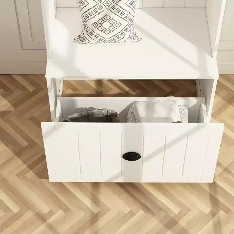 Famapy White Hall Tree Shelf Rack Shoe Storage Coat Organizer Cabinet