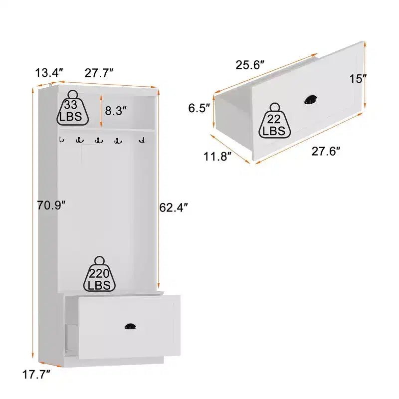 Famapy White Hall Tree Shelf Rack Shoe Storage Coat Organizer Cabinet