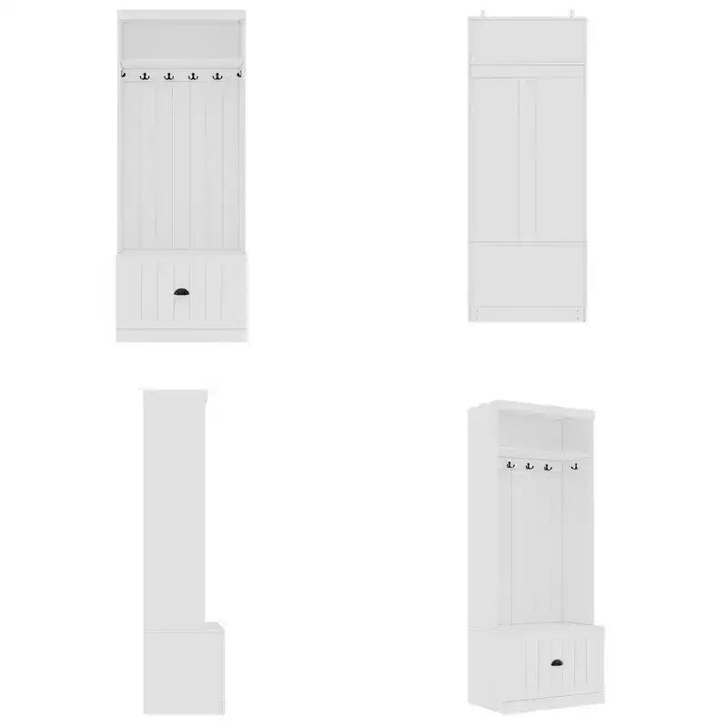 Famapy White Hall Tree Shelf Rack Shoe Storage Coat Organizer Cabinet