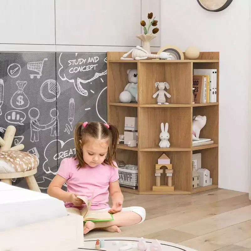 Costway 3-Tier Kids Corner Toy Storage Organizer with USB Ports and Outlets 9 Cubbies Grey/White