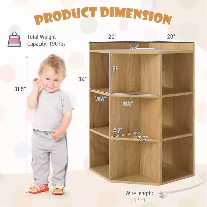 Costway 3-Tier Kids Corner Toy Storage Organizer with USB Ports and Outlets 9 Cubbies Grey/White
