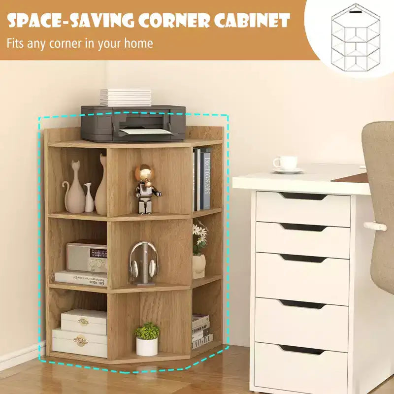 Costway 3-Tier Kids Corner Toy Storage Organizer with USB Ports and Outlets 9 Cubbies Grey/White