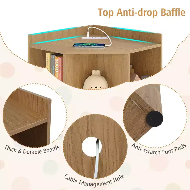 Costway 3-Tier Kids Corner Toy Storage Organizer with USB Ports and Outlets 9 Cubbies Grey/White