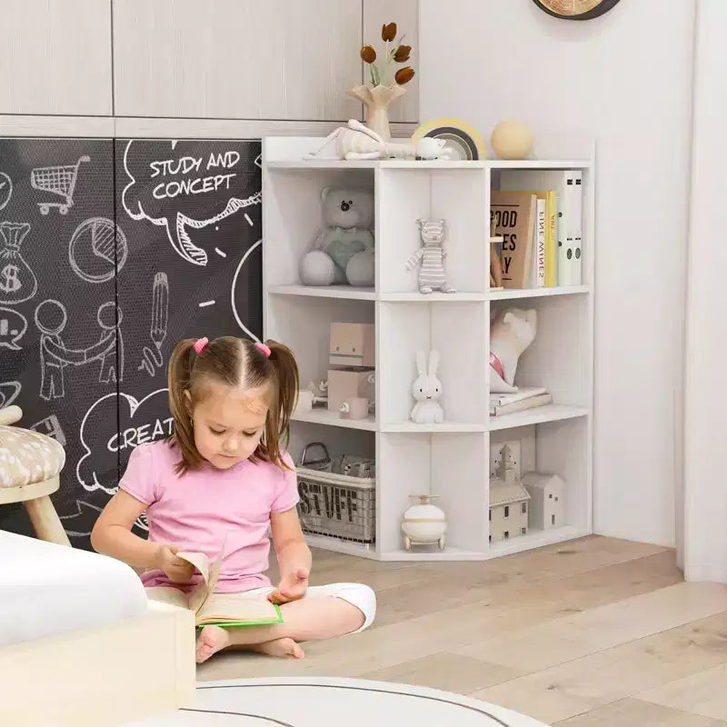 Costway 3-Tier Kids Corner Toy Storage Organizer with USB Ports and Outlets 9 Cubbies Grey/White