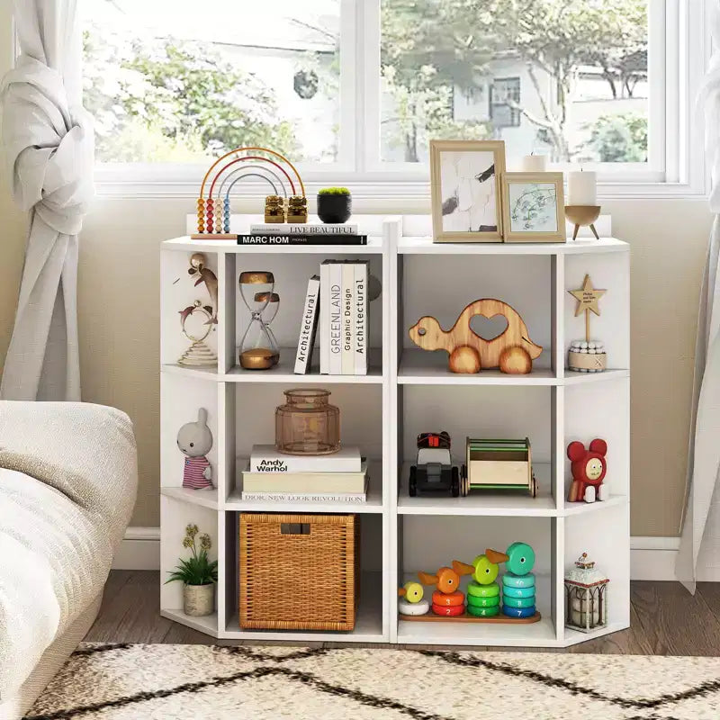 Costway 3-Tier Kids Corner Toy Storage Organizer with USB Ports and Outlets 9 Cubbies Grey/White