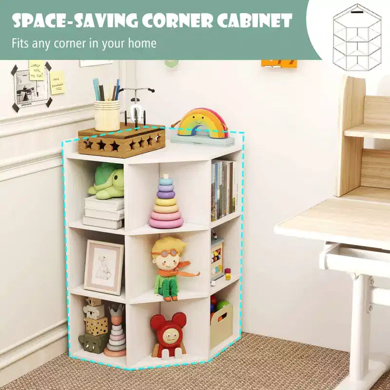 Costway 3-Tier Kids Corner Toy Storage Organizer with USB Ports and Outlets 9 Cubbies Grey/White