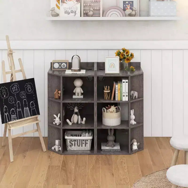 Costway 3-Tier Kids Corner Toy Storage Organizer with USB Ports and Outlets 9 Cubbies Grey/White