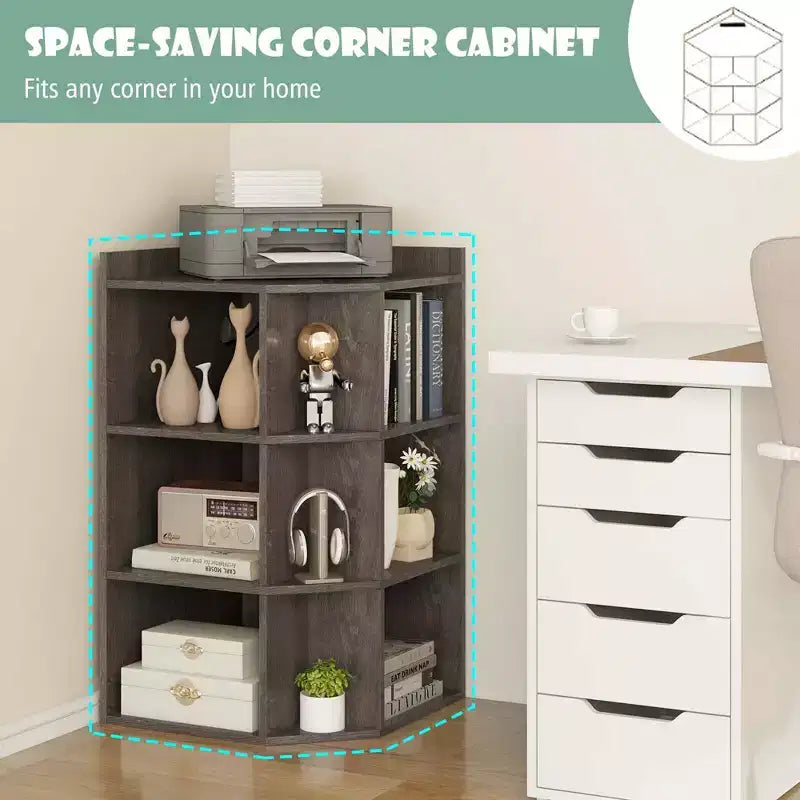 Costway 3-Tier Kids Corner Toy Storage Organizer with USB Ports and Outlets 9 Cubbies Grey/White