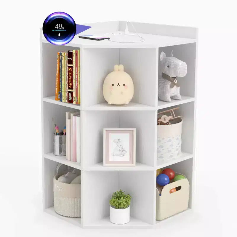 Costway 3-Tier Kids Corner Toy Storage Organizer with USB Ports and Outlets 9 Cubbies Grey/White