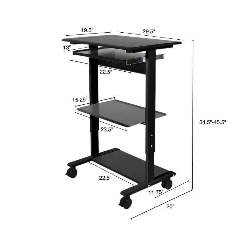 Stand Up Desk Store Mobile Rolling Adjustable Height Standing Workstation with Printer Shelf and Slideout Keyboard Tray
