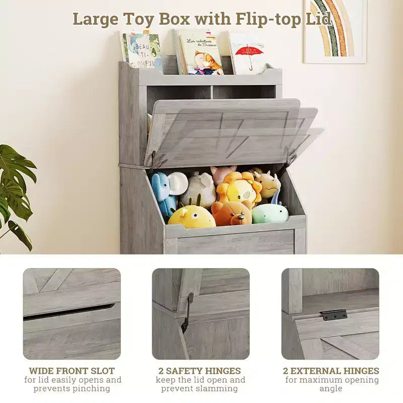 Whizmax Bookshelf for Kids, Wooden Book Display, Kids Bookshelf and Toy Storage, Children Book Rack Bookcase Toybox Combo for Bedroom & Nursery