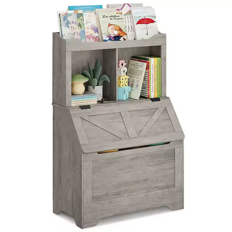 Whizmax Bookshelf for Kids, Wooden Book Display, Kids Bookshelf and Toy Storage, Children Book Rack Bookcase Toybox Combo for Bedroom & Nursery