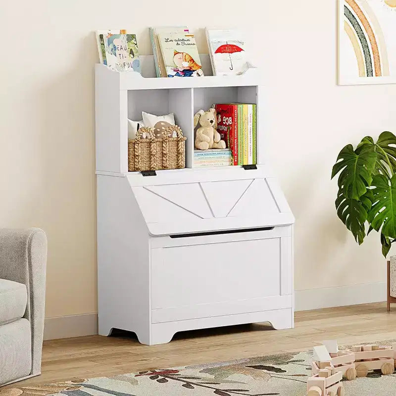 Whizmax Bookshelf for Kids, Wooden Book Display, Kids Bookshelf and Toy Storage, Children Book Rack Bookcase Toybox Combo for Bedroom & Nursery