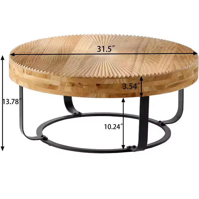 Modern Retro Coffee Table Center Table with Metal Legs, Solid Wood Table Top with Carving Pattern - ModernLuxe
