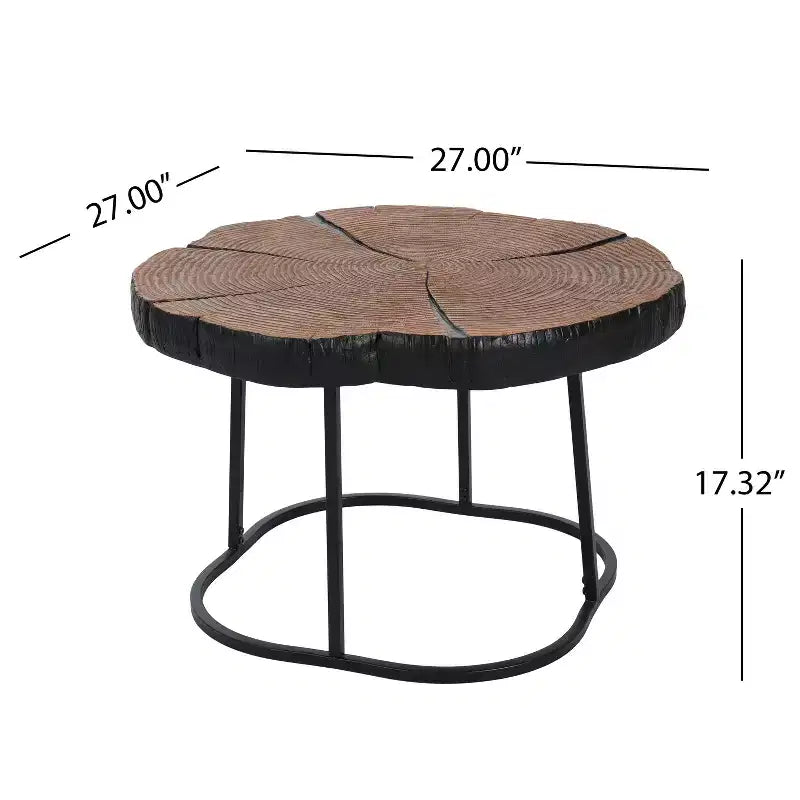 Modern Retro Coffee Table Center Table with Metal Legs, Solid Wood Table Top with Carving Pattern - ModernLuxe