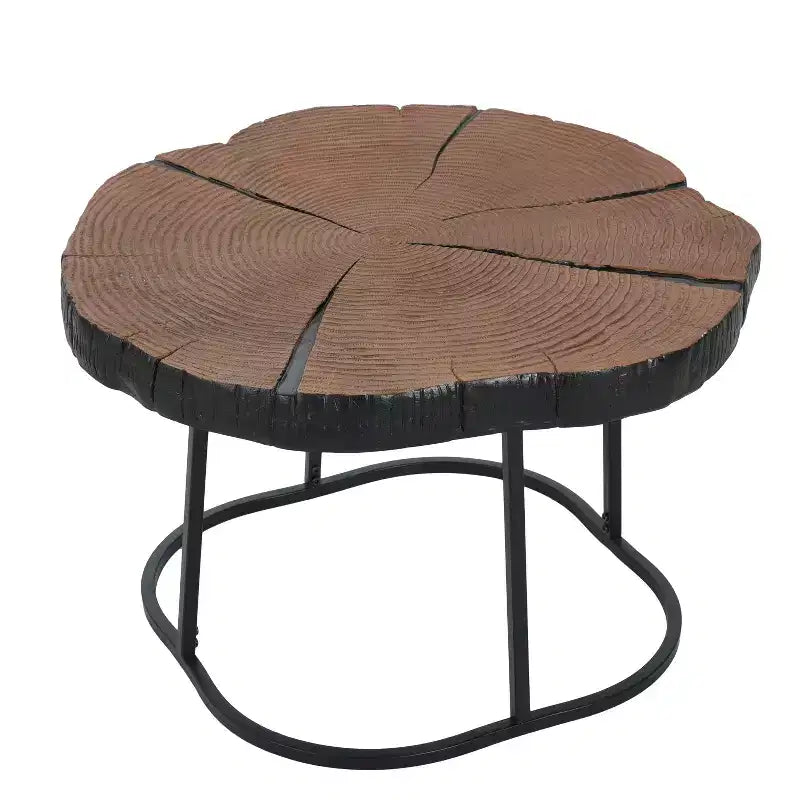 Modern Retro Coffee Table Center Table with Metal Legs, Solid Wood Table Top with Carving Pattern - ModernLuxe