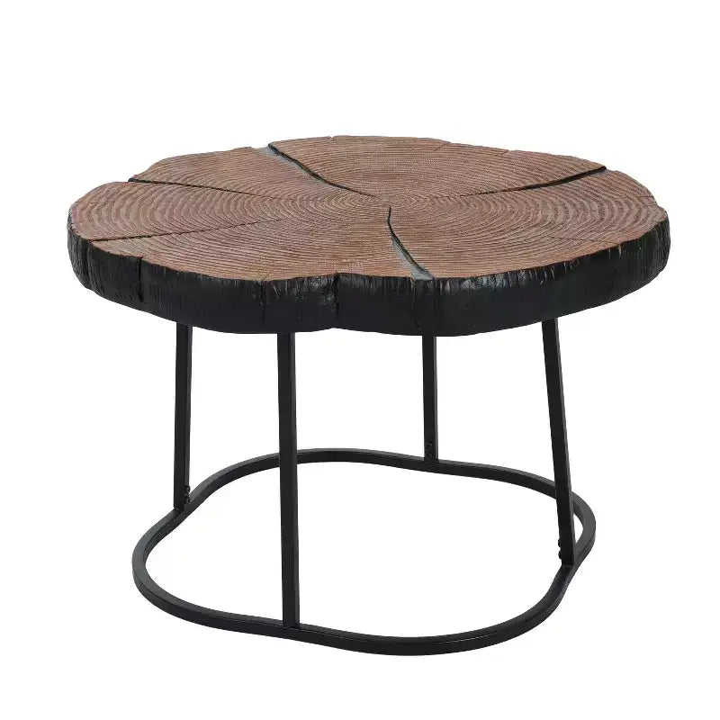Modern Retro Coffee Table Center Table with Metal Legs, Solid Wood Table Top with Carving Pattern - ModernLuxe