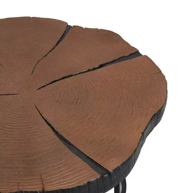 Modern Retro Coffee Table Center Table with Metal Legs, Solid Wood Table Top with Carving Pattern - ModernLuxe